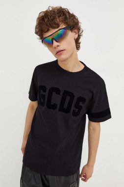 Bavlnené tričko GCDS čierna farba, s nášivkou