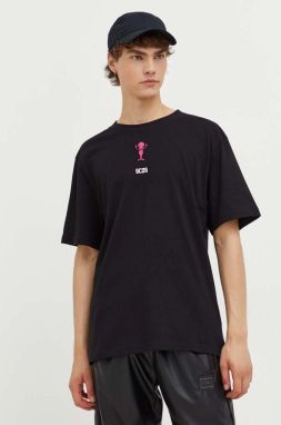 Bavlnené tričko GCDS čierna farba, s nášivkou