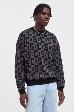 Vlnený sveter GCDS pánsky, čierna farba