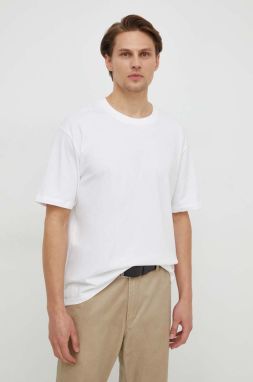 Bavlnené tričko Lindbergh pánsky, biela farba, jednofarebný
