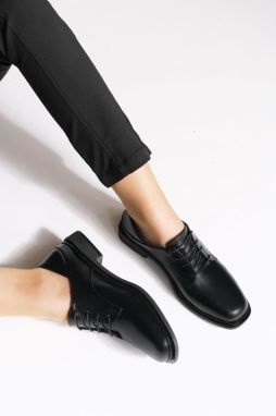 Marjin Women's Oxford Shoes Boots with Lace-up Masculinity Casual Shoes Rilen Black.