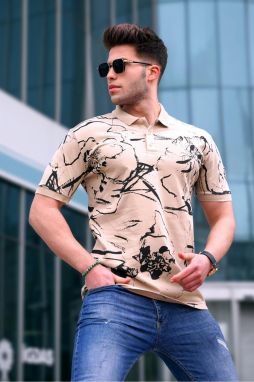 Madmext Beige Patterned Polo Neck Men's T-Shirt