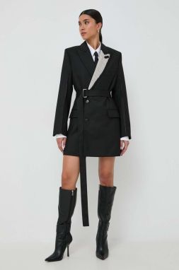 Šaty s prímesou vlny Victoria Beckham čierna farba, mini, rovný strih