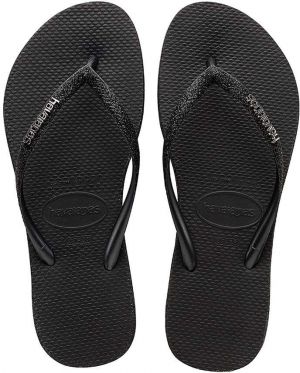 Žabky Havaianas SLIM SPARKLE II dámske, čierna farba, na plochom podpätku, 4146093.0090