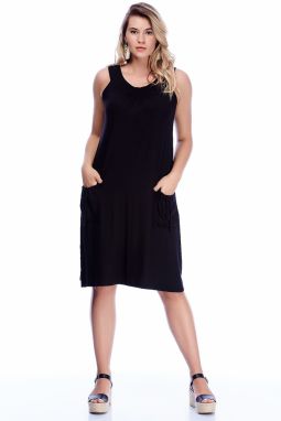 Şans Women's Plus Size Black Viscose Pocket Casual Cut Dress