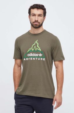 Bavlnené tričko adidas Originals pánsky, hnedá farba, s potlačou