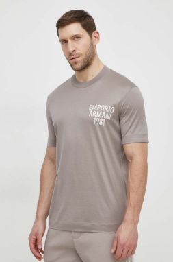 Tričko Emporio Armani pánske, béžová farba, s nášivkou, 3D1TA2 1JUVZ