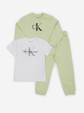 Calvin Klein Set of girls' T-shirt, sweatshirt and sweatpants in white and green Ca - Girls