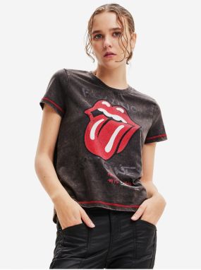 Dark gray women's T-shirt with print Desigual Rolling - Women