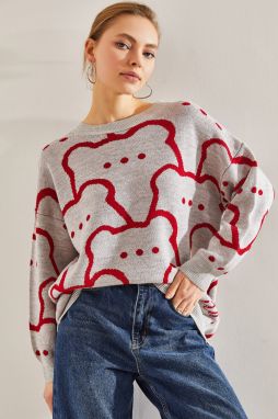 Bianco Lucci Women's Teddy Bear Patterned Knitwear Oversize Sweater