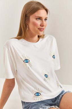 Bianco Lucci Women's Eye Pattern Combed Combed Cotton Tshirt