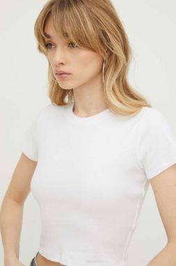 Bavlnené tričko Hollister Co. dámsky, biela farba