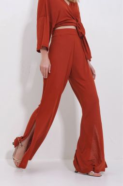 Trend Alaçatı Stili Women's Tile Slit Wide Cut Trousers