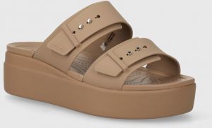 Šľapky Crocs Brooklyn Low Wedge Sandal dámske, hnedá farba, na platforme, 207431