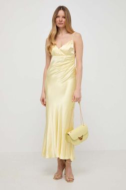 Šaty Bardot žltá farba, maxi, rovný strih