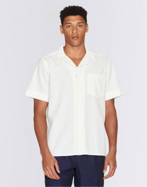 Knowledge Cotton Box Short Sleeve Seersucker Shirt 1387 Egret