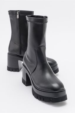LuviShoes TARTLE Women's Black Skin Platform Heeled Boots