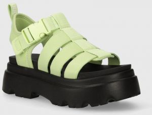 Kožené sandále UGG Cora dámske, zelená farba, na platforme, 1152698