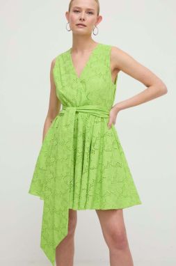 Bavlnené šaty Silvian Heach zelená farba, mini, áčkový strih