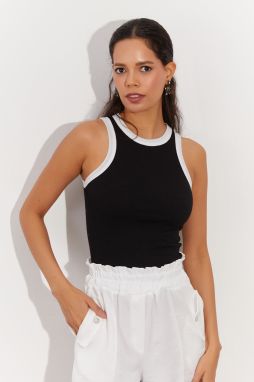 Cool & Sexy Women's Black Ribbed Camisole Blouse