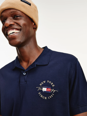 Tmavomodrá pánska polokošeľa Tommy Hilfiger Icon Logo Interlock