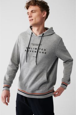 Avva Men's Gray Hooded Collar Cotton Printed Regular Fit Sweatshirt