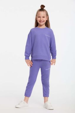 GRIMELANGE Jabor Girls Embroidered Crew Neck Comfort Purple Tracksuit Set