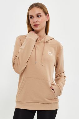 River Club Women's Beige Dont Quit Printed 3 Thread Hooded Sweatshirt