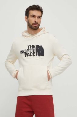 Bavlnená mikina The North Face pánska, béžová farba, s kapucňou, s potlačou, NF0A87ETQLI1