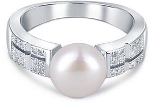 JwL Luxury Pearls Elegantný prsteň s pravou perlou a zirkónmi JL0646 55 mm