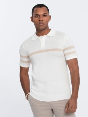 Ombre Men's soft knit polo shirt with contrasting stripes - cream