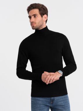 Ombre Men's knitted fitted turtleneck with viscose - black