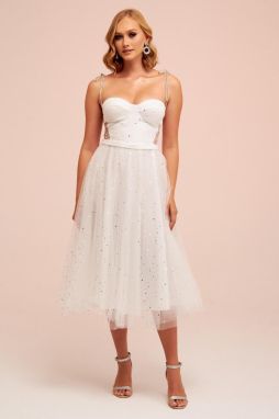 Carmen Ecru Tulle Strap Star Princess Midi Wedding Dress