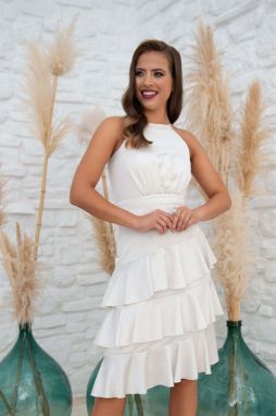 Carmen Short Wedding Dress With Flounce Ecru Satin Skirt And Promise Dress