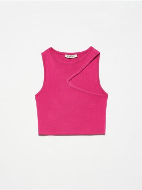 Dilvin 10173 Low-cut Collar Knitwear Crop-fuchsia