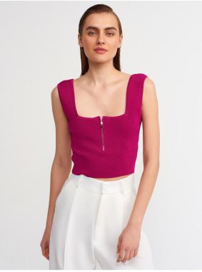 Dilvin 10197 Square Collar Zippered Knitwear Singlet-raspberry