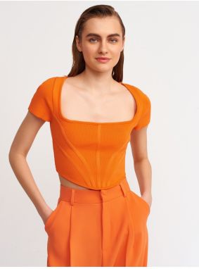 Dilvin 10188 Square Collar Short Sleeve Sweater-orange