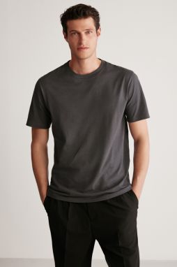 GRIMELANGE Rudy Men's Slim Fit 100% Cotton Medium Thickness Anthracite T-shirt