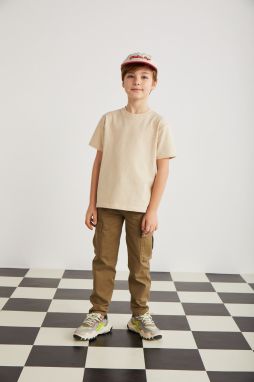 GRIMELANGE Lorenz Boys 100% Cotton Crew Neck Relaxed Fit Short Sleeve Beige T-shir