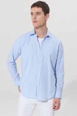 AC&Co / Altınyıldız Classics Men's White-light Blue Slim Fit Slim Fit Classic Collar Cotton Check Shirt