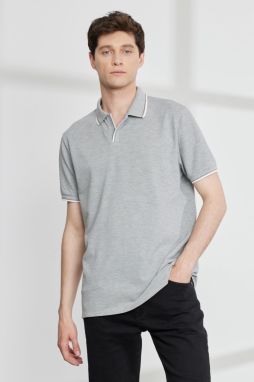 ALTINYILDIZ CLASSICS Pánske sivé melanžové slim fit polo tričko so 100% bavlneným krátkym rukávom.