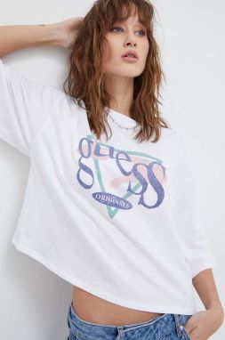 Bavlnené tričko Guess Originals dámsky, biela farba