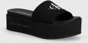 Šľapky Calvin Klein Jeans FLATFORM SANDAL MET dámske, čierna farba, na platforme, YW0YW01036,