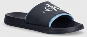 Šľapky Calvin Klein Jeans SLIDE MONOGRAM TPU pánske, tmavomodrá farba, YM0YM00361