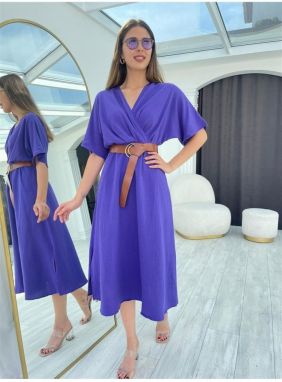 Laluvia Purple Double Breasted Dress With A Belt