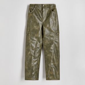 Reserved - Cargo nohavice z umelej kože - Zelená