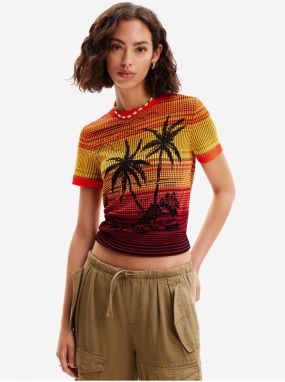 Women's Yellow and Orange Knit T-Shirt Desigual Dubai - Women