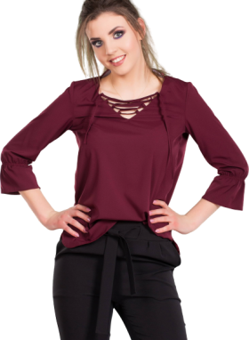 Blouse with lace-up neckline purple