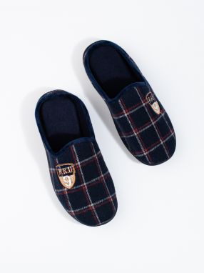 Men's navy blue plaid slippers Shelvt