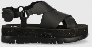 Kožené sandále Camper Oruga Up dámske, čierna farba, na platforme, K201399.001